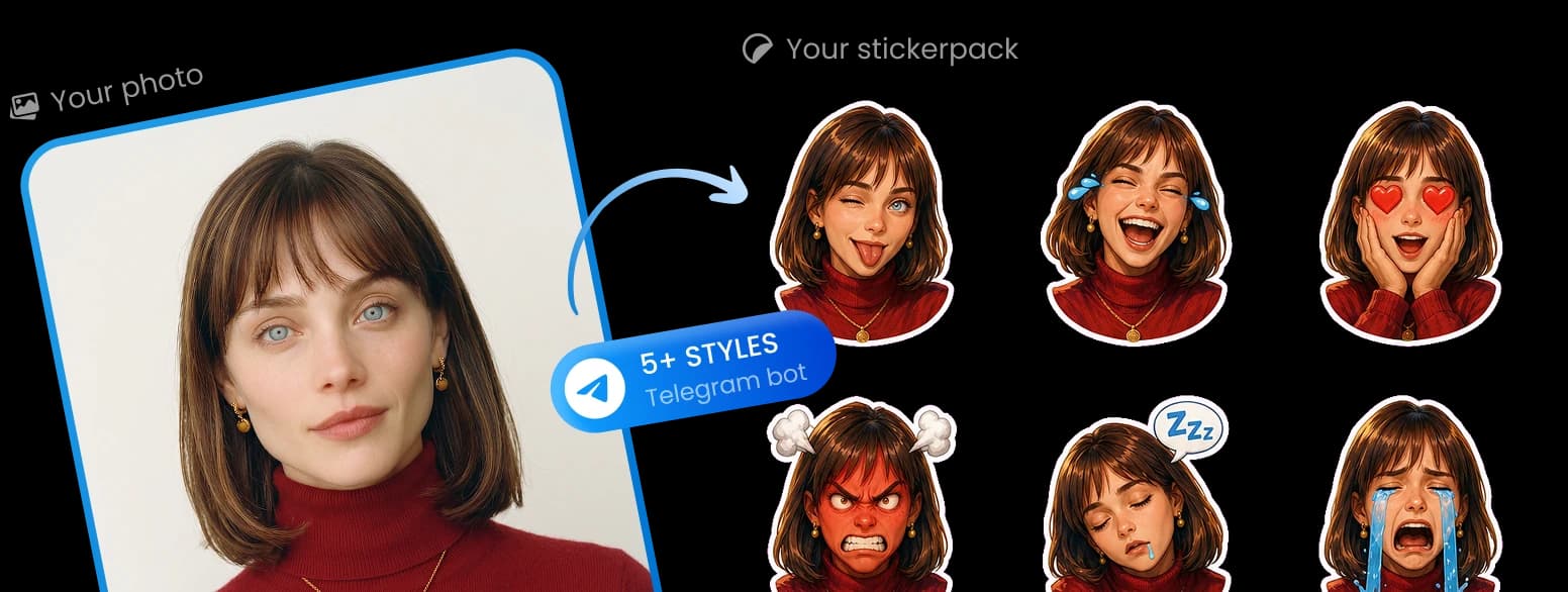 A portrait photo turned into a Telegram sticker pack
